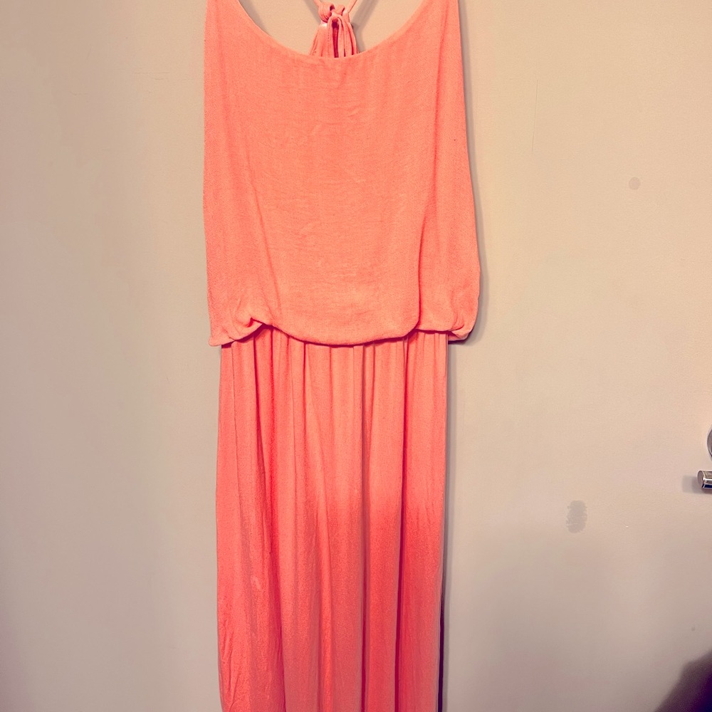 Long peach dress with straps